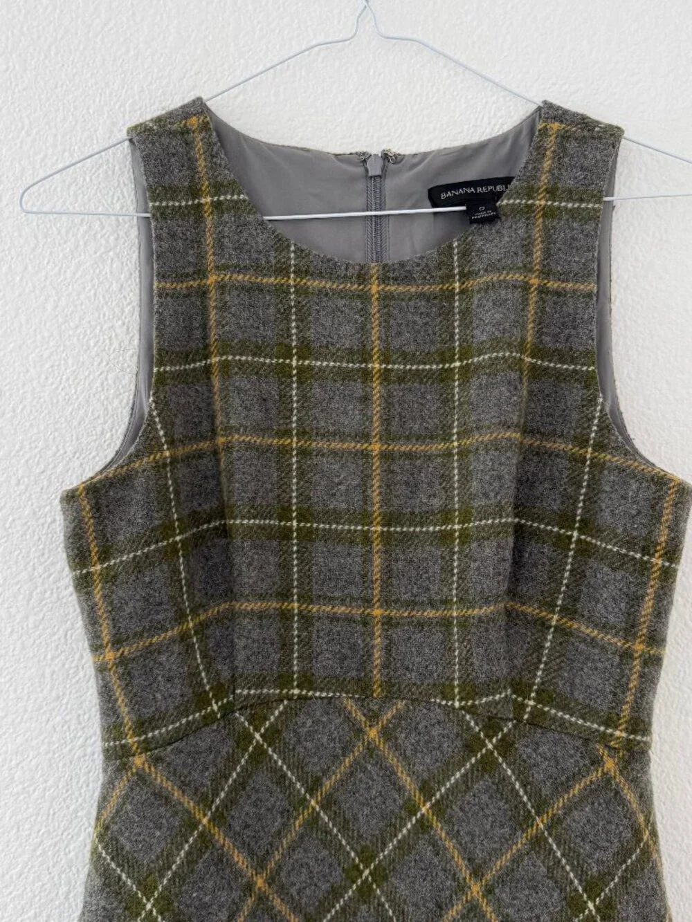 Banana Republic Plaid Wool Fringe Dress — Size 0